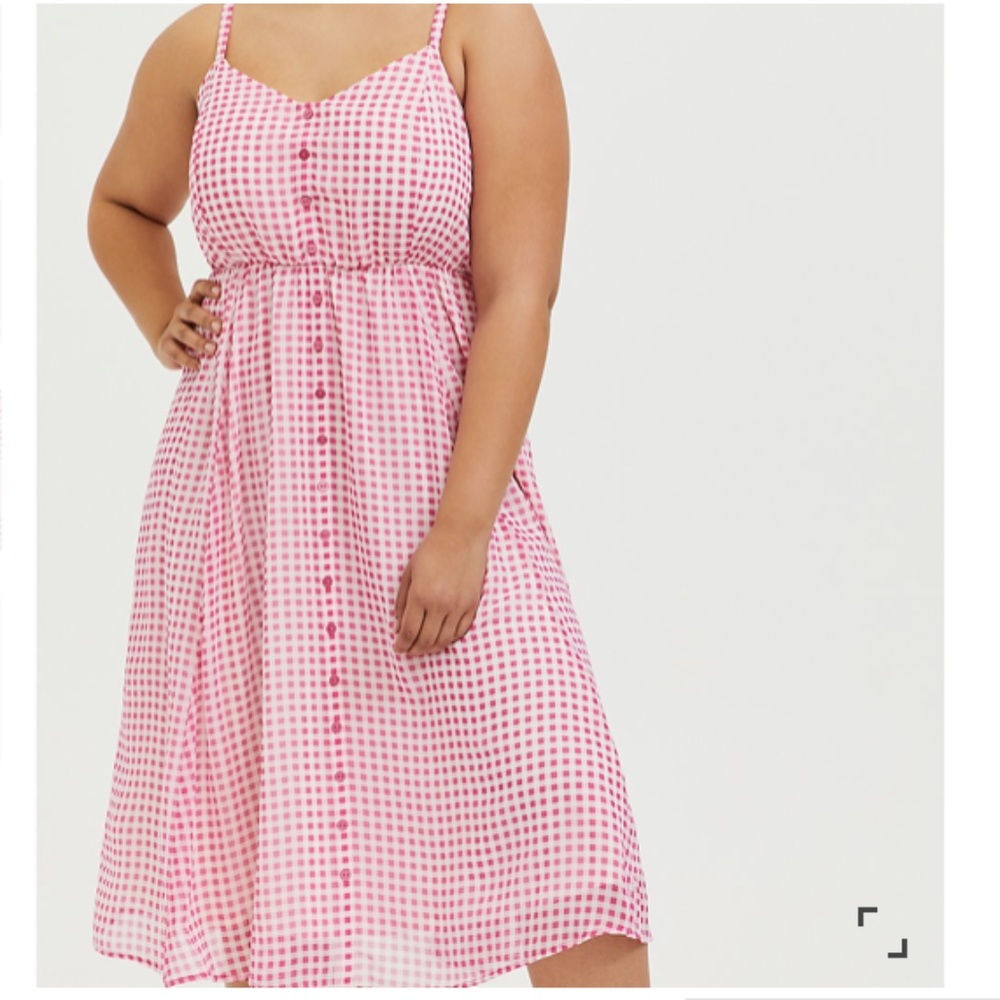 NWT Hot Pink Gingham Chiffon Midi Dress